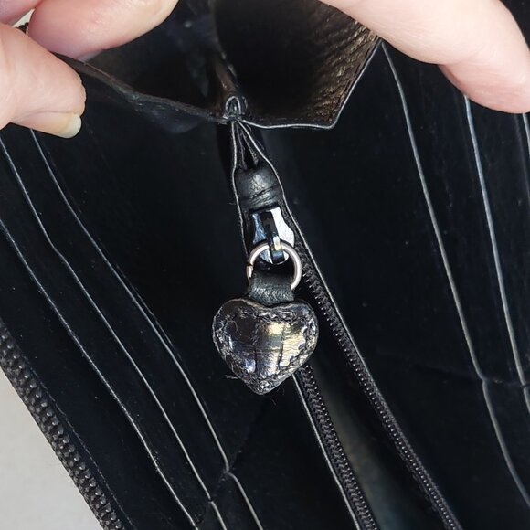 Brighton Vintage Black Leather Croc Zip Around Wallet with Silver Embellishments - Picture 9 of 14